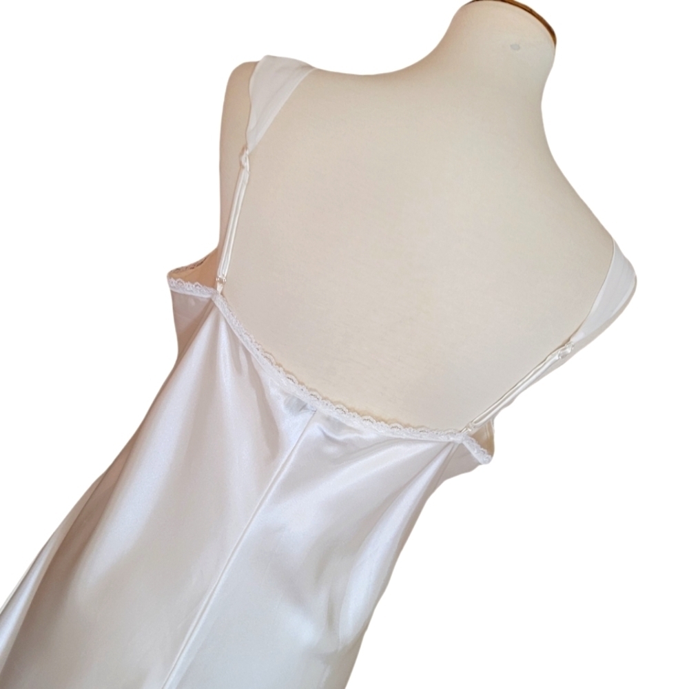 Vintage - White Satin & Chiffon Lace‎ Beaded High Low Chemise - Picture 6 of 7